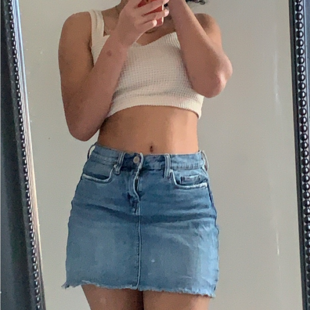Trendy Denim Skirt & Tank Top Combo